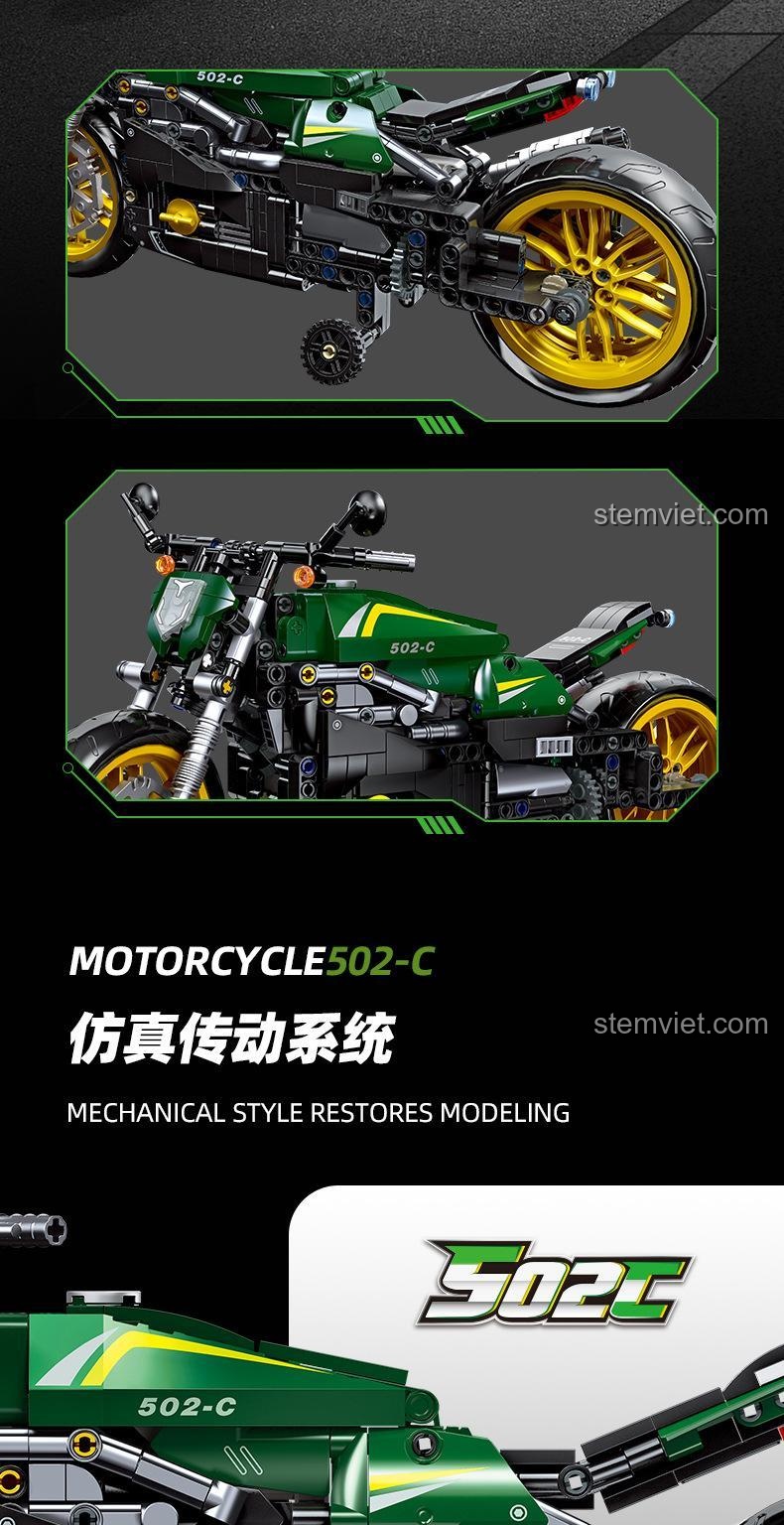 Mô hình xe Benelli 502C JIESTAR 91022 trên đường, bộ đồ chơi Mô tô Benelli 502C JIESTAR, đồ chơi cho bé trai.