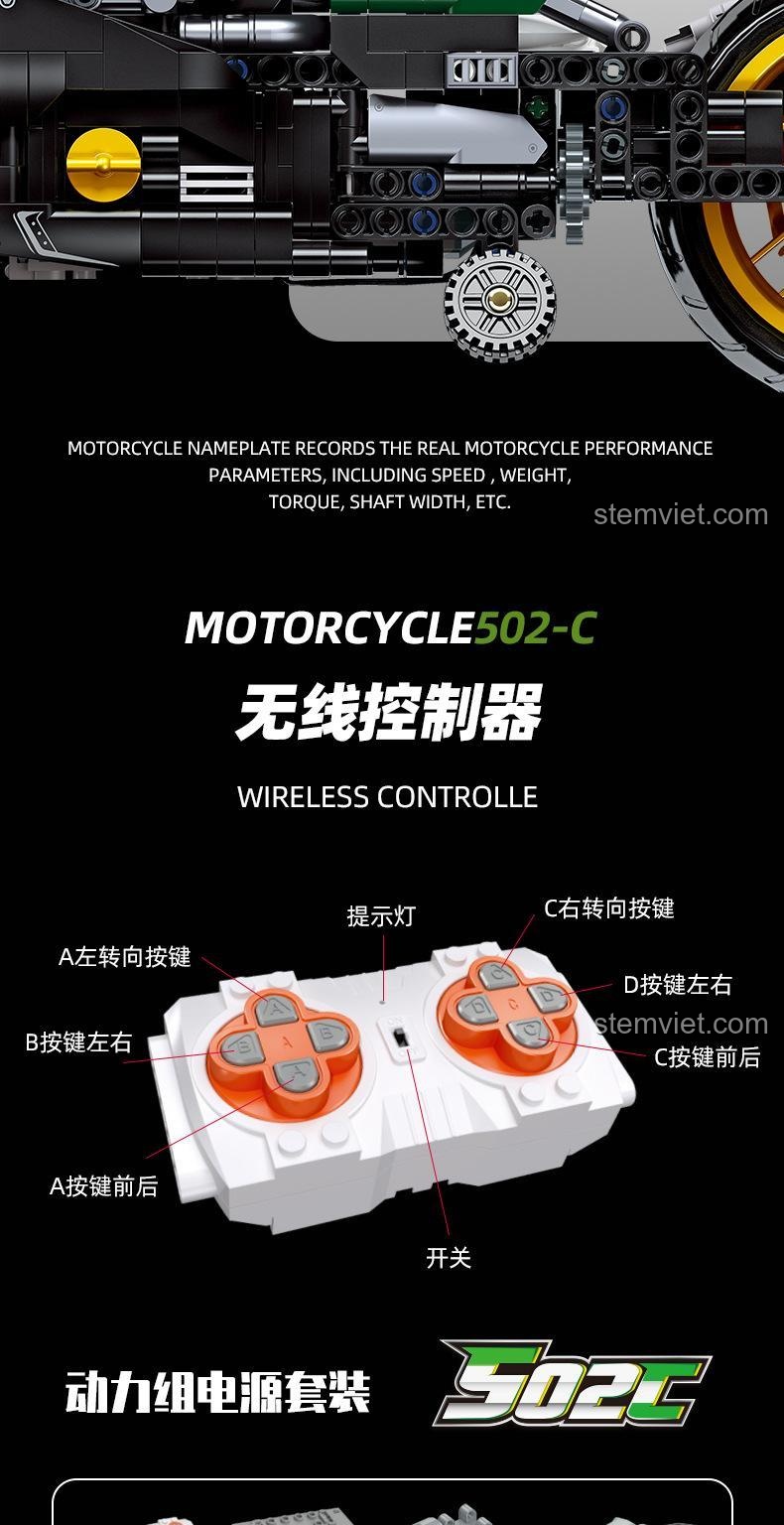Bộ điều khiển không dây của 91022 Mô tô Benelli 502C, đồ chơi điều khiển từ xa cho bé trai 6 tuổi.
