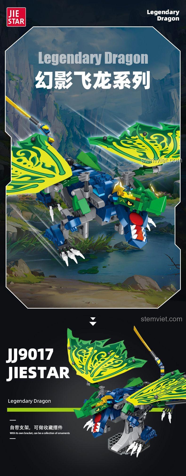 Poster đồ chơi lắp ghép Rồng Xanh Huyền Thoại JIESTAR JJ9017, 447 mảnh, tương thích LEGO®.