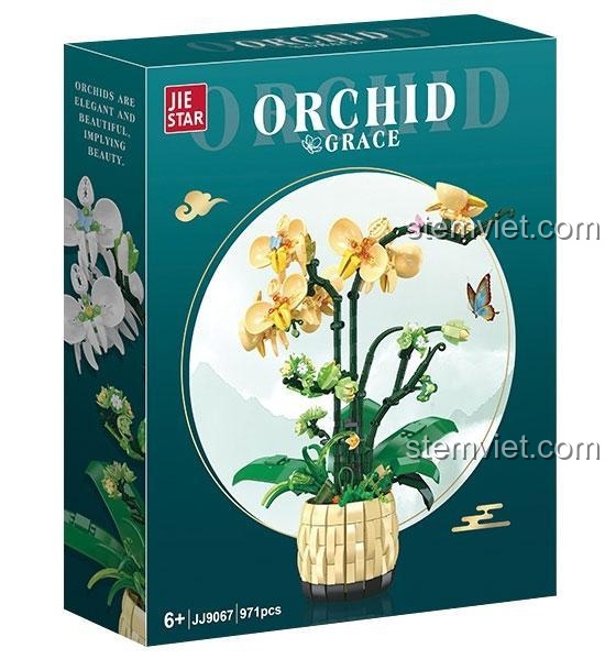 Chi tiết tinh xảo của bộ lắp ghép Bó Hoa Lan Bằng Gạch JJ 9067, món quà tặng Hoa Lan độc đáo.