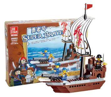 Bộ lắp ghép thuyền cướp biển JIESTAR 30002 Super Brave với 167 chi tiết và 4 minifigure, mô hình thuyền cướp biển cổ điển cho bé trai 6 tuổi