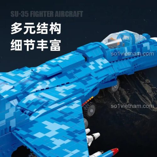 Chi tiết lắp ráp máy bay chiến đấu SU-35 JIESTAR 61050, bộ đồ chơi xây dựng máy bay quân sự, 1530 mảnh ghép, màu xanh dương