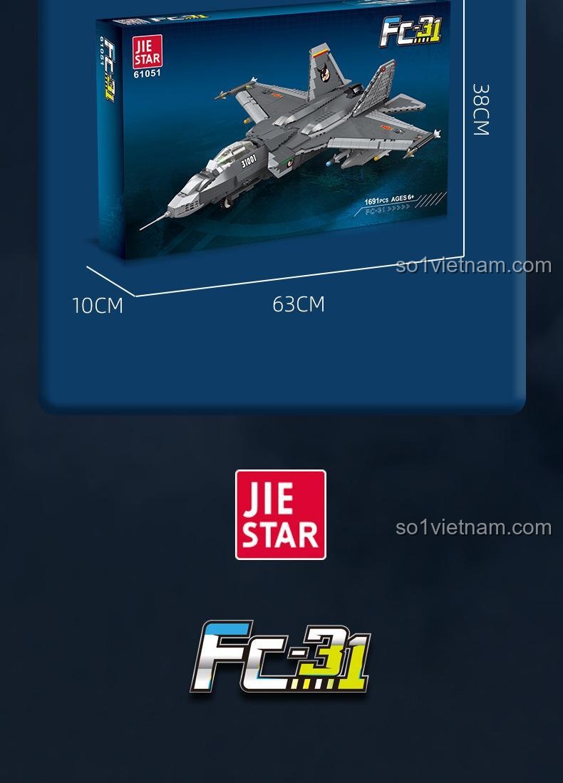Máy bay chiến đấu tàng hình FC-31 JIESTAR 61051, 1691 chi tiết, đồ chơi giáo dục cho bé 6 tuổi