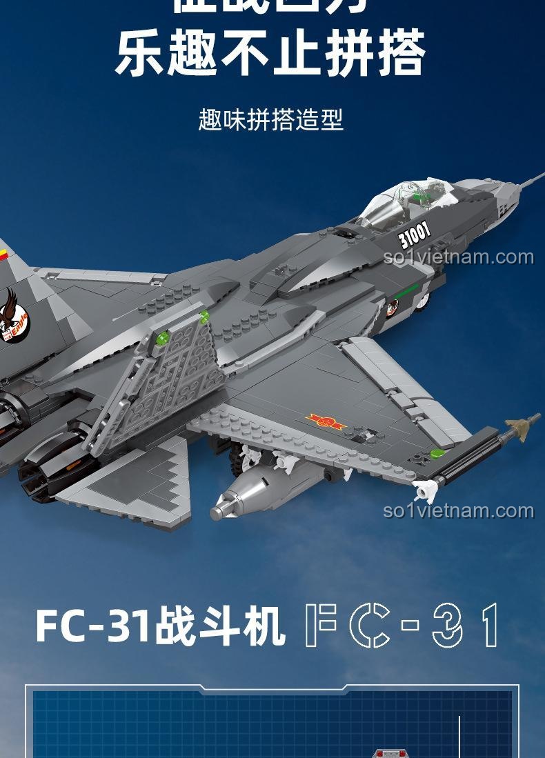 Mô hình máy bay chiến đấu FC-31 JIESTAR 61051, 1691 mảnh ghép, đồ chơi sáng tạo cho bé trai