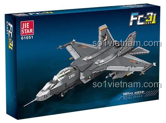 Hộp đựng bộ đồ chơi máy bay chiến đấu tàng hình FC-31 JIESTAR 61051, 1691 chi tiết, cho bé 6 tuổi
