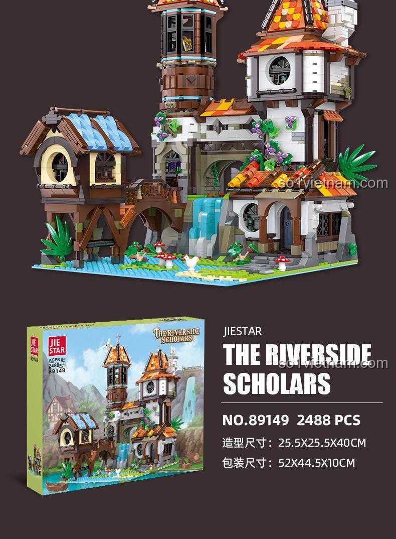 Mô hình JIESTAR 89149 The Riverside Scholars lắp ráp chi tiết, 2488 chi tiết, có đèn LED, phù hợp cho bé trai 6 tuổi