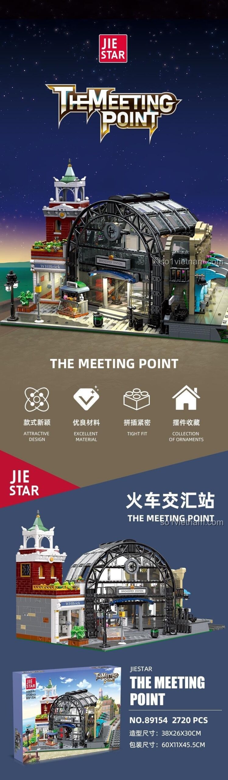 Mô hình nhà ga tàu hỏa JIESTAR 89154 The Meeting Point nhìn từ bên cạnh