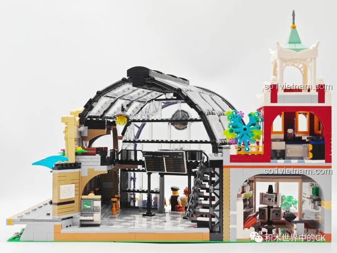 Cảnh sinh hoạt tại nhà ga với các nhân vật minifigure của bộ JIESTAR 89154