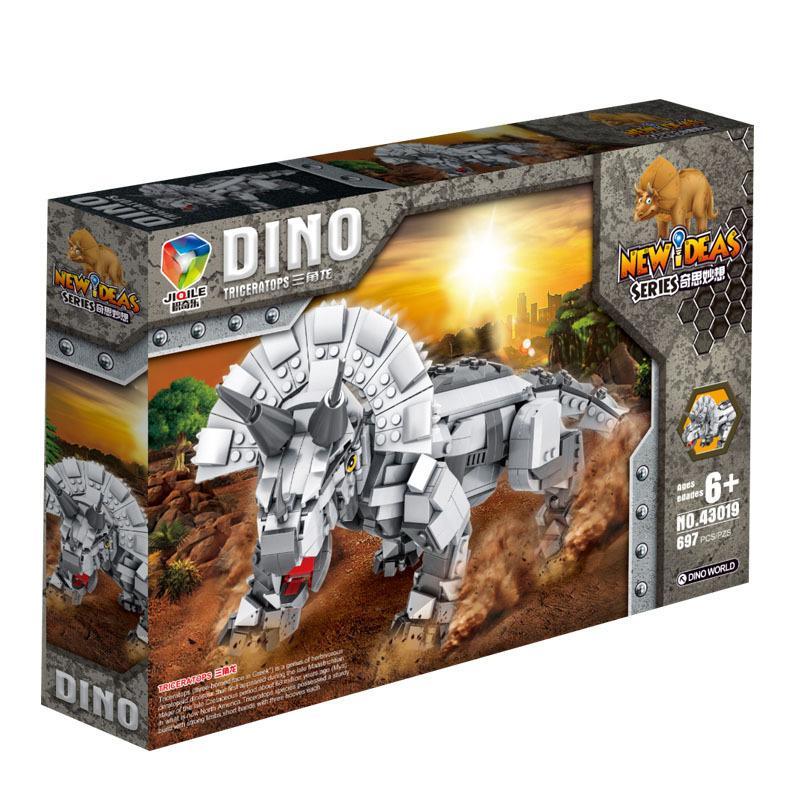 Hộp bộ lắp ghép Khủng Long Ba Sừng JIQILE 43019, đồ chơi mô hình Triceratops lắp ráp cho bé trai 6 tuổi, giá tốt.