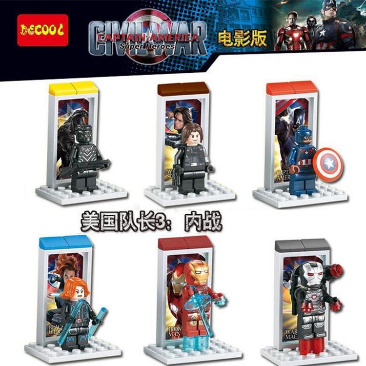 Bộ minifigure Captain America: Nội Chiến 6 nhân vật JiSi 0251 chất lượng cao, đồ chơi lắp ráp siêu anh hùng cho bé trai 6 tuổi, giá tốt