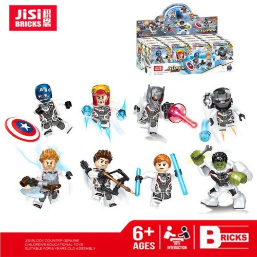 Bộ đồ chơi Minifigure Avengers Endgame JiSi 0323 với 8 nhân vật siêu anh hùng trong chiến giáp lượng tử, phù hợp cho bé trai 6 tuổi, chất lượng cao, giá tốt.