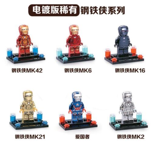 Bộ 6 Minifigure Người Sắt JiSi 800C phiên bản mạ điện, đồ chơi mô hình Iron Man chất lượng cao cho bé trai 6 tuổi, giá tốt.