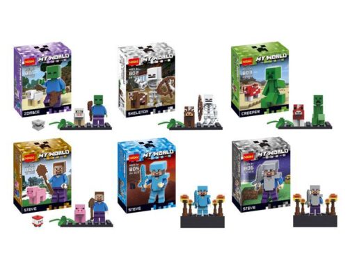 Bộ đồ chơi Nhân vật Minecraft JiSi 801 giá rẻ, bộ lắp ráp 6 nhân vật game Minecraft Zombie, Skeleton, Creeper, Steve cho bé trai 6 tuổi, tương thích LEGO®.