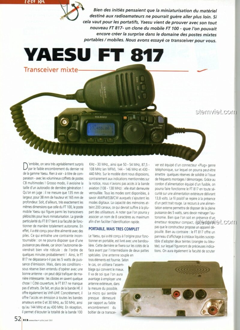 Thiết lập dã chiến với mô hình radio FT-817 của Jisi, kết nối với điện thoại và ăng-ten mini.