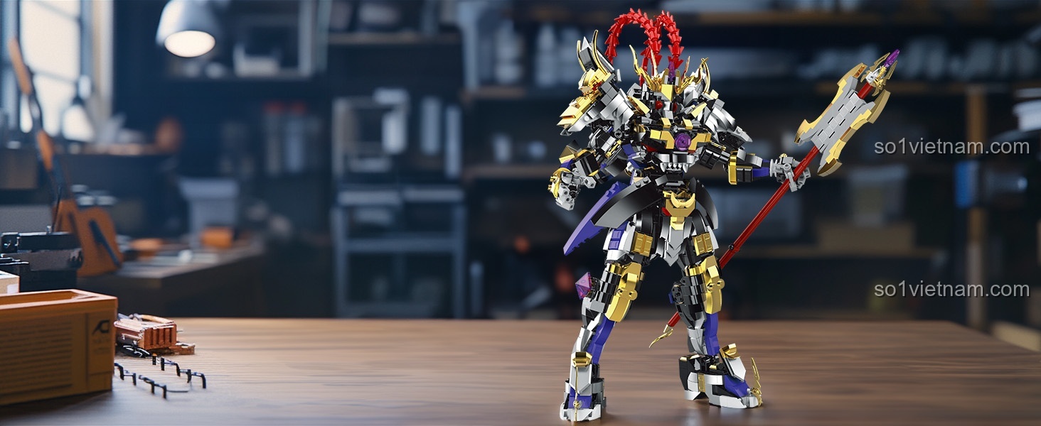 JMBricklayer 70155 Mô hình Giáp Lữ Bố trên bàn gỗ