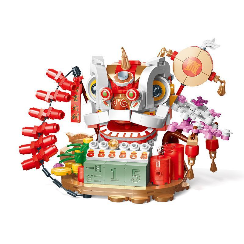 bộ lắp ghép Lịch Vạn Niên Đầu Lân JP 96010, mô hình đầu lân múa sư tử mang lại may mắn, quà tặng ý nghĩa cho bé trai 6 tuổi.