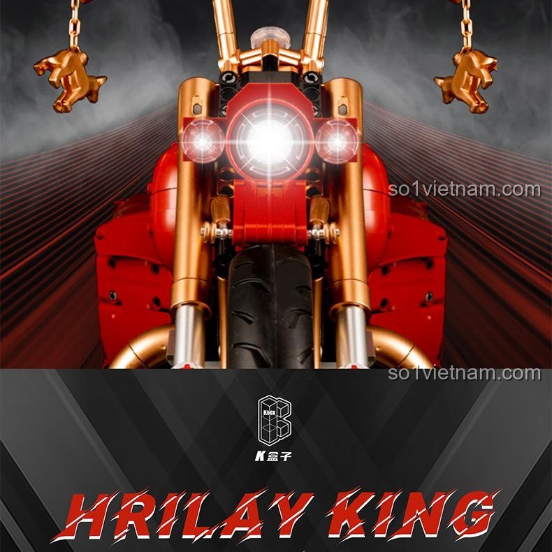 Mô hình Xe máy Harley King Retro K盒子 10514 - Mặt trước với đèn sáng