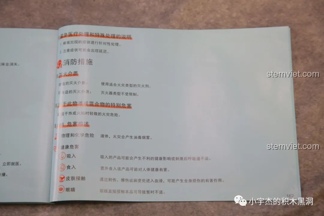 Các cảnh báo về phòng cháy và nguy cơ hóa chất trong sách hướng dẫn của bộ K Box 10222B.