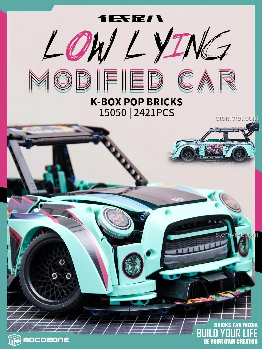 Ảnh quảng cáo sáng tạo của Mô hình BMW MINI gầm thấp K-Box, làm nổi bật vẻ ngoài hầm hố và các chi tiết độ xe. Đồ chơi sáng tạo cho người đam mê xe.