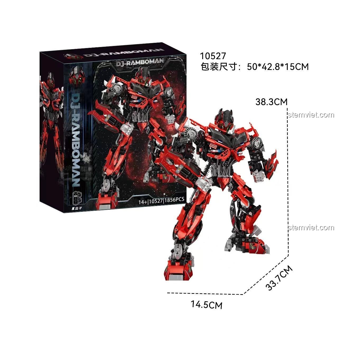 Kích thước mô hình robot K Box 10527 (38.3cm) và hộp (50x42.8x15cm), bộ lắp ráp giá rẻ cho fan Transformers.