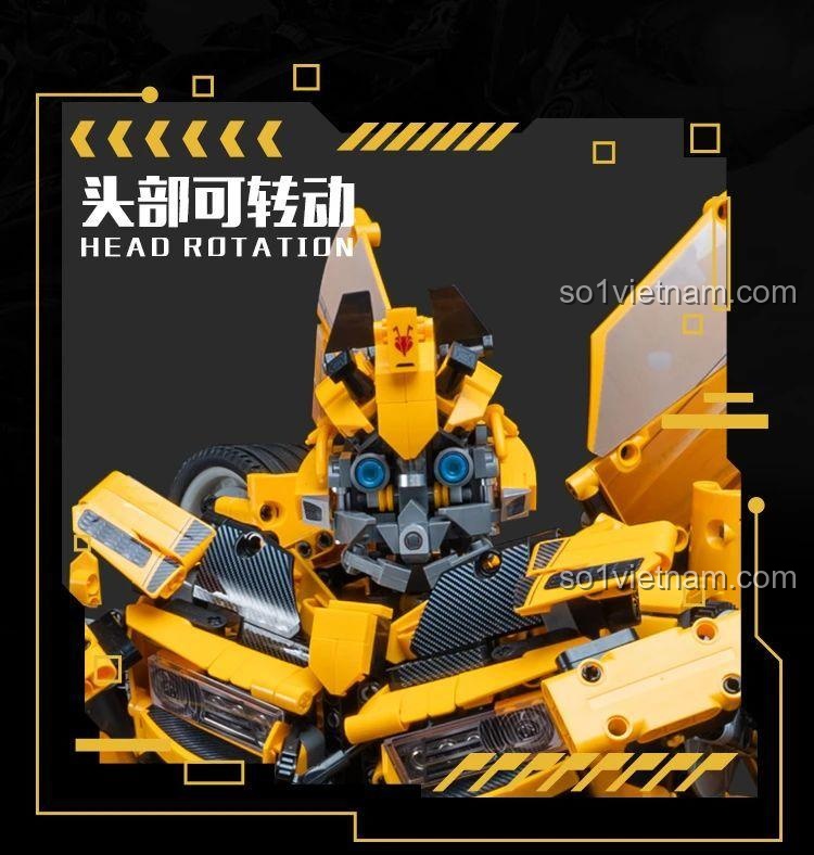 Mô tả tính năng khớp đầu xoay linh hoạt của K-BOX V5007 Robot Bumblebee, cho phép tạo nhiều tư thế.