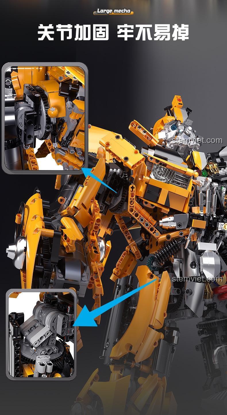 Ảnh quảng cáo bộ lắp ráp Robot Bumblebee K-BOX, nhấn mạnh thiết kế bán cơ khí 2.0 và các khớp được gia cố.