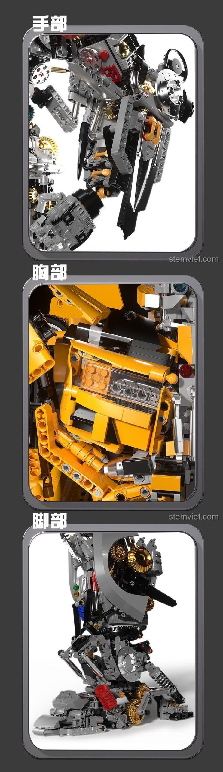 Chi tiết phần lưng của mô hình Robot Bumblebee V5014 với bánh xe và các kết cấu Technic phức tạp.