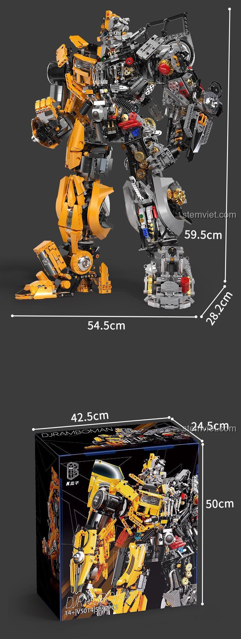 Các chi tiết cụ thể của tay, ngực và chân của Robot Bumblebee K-BOX V5014, cho thấy sự phức tạp trong thiết kế.