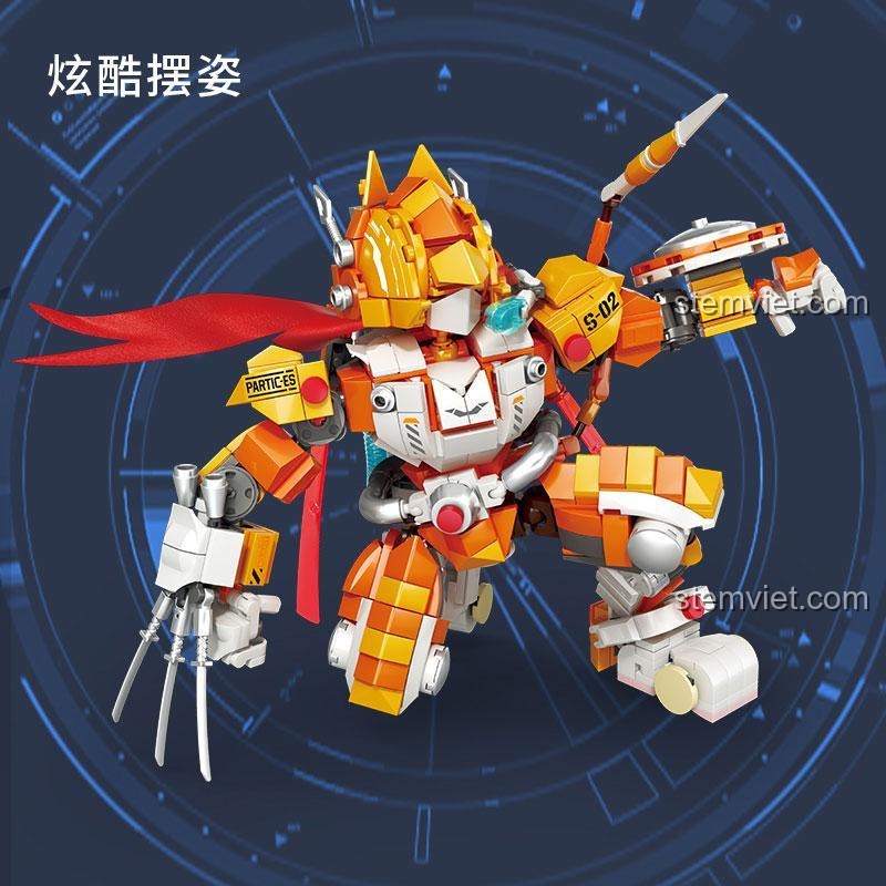 Hình ảnh đầy đủ của đồ chơi lắp ghép Robot Mèo màu cam mã 99033, một lựa chọn thay thế tiết kiệm cho các hãng lớn.