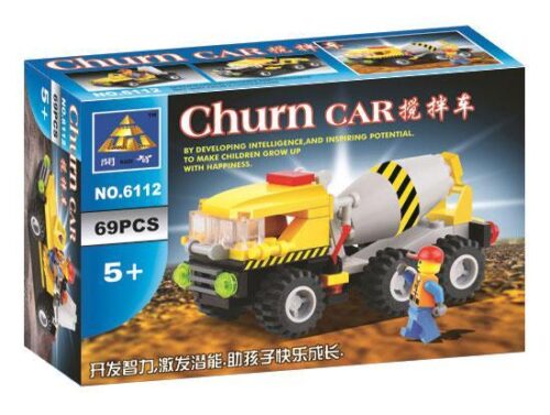 Hộp đồ chơi lắp ráp xe trộn bê tông KAZI 6112, giá rẻ, gồm 69 mảnh, phù hợp cho bé trai 5 tuổi.