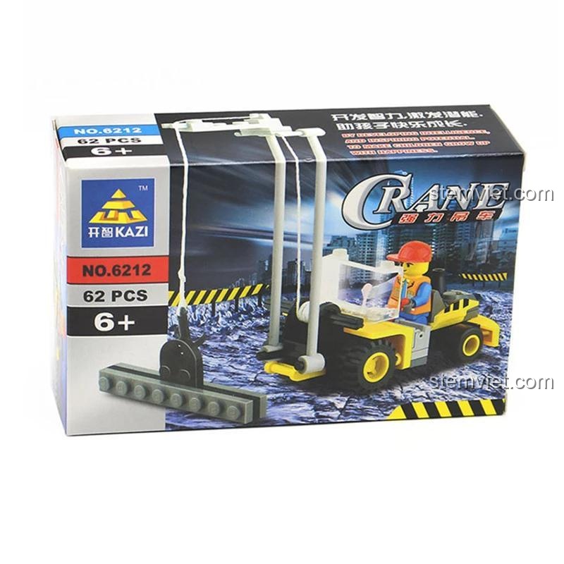 Mô hình đồ chơi lắp ráp Xe cần cẩu KAZI 6212 với 62 mảnh ghép, dành cho bé trai 6 tuổi. Bộ xếp hình giá rẻ giúp phát triển tư duy.