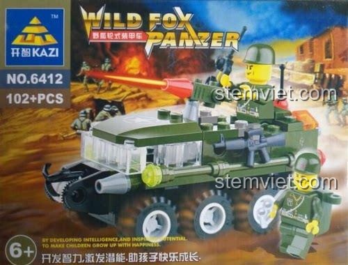 Hộp đồ chơi xếp hình KAZI 6412 Xe Thiết Giáp 8 Bánh, gồm 102 chi tiết, quà tặng ý nghĩa cho con trai.