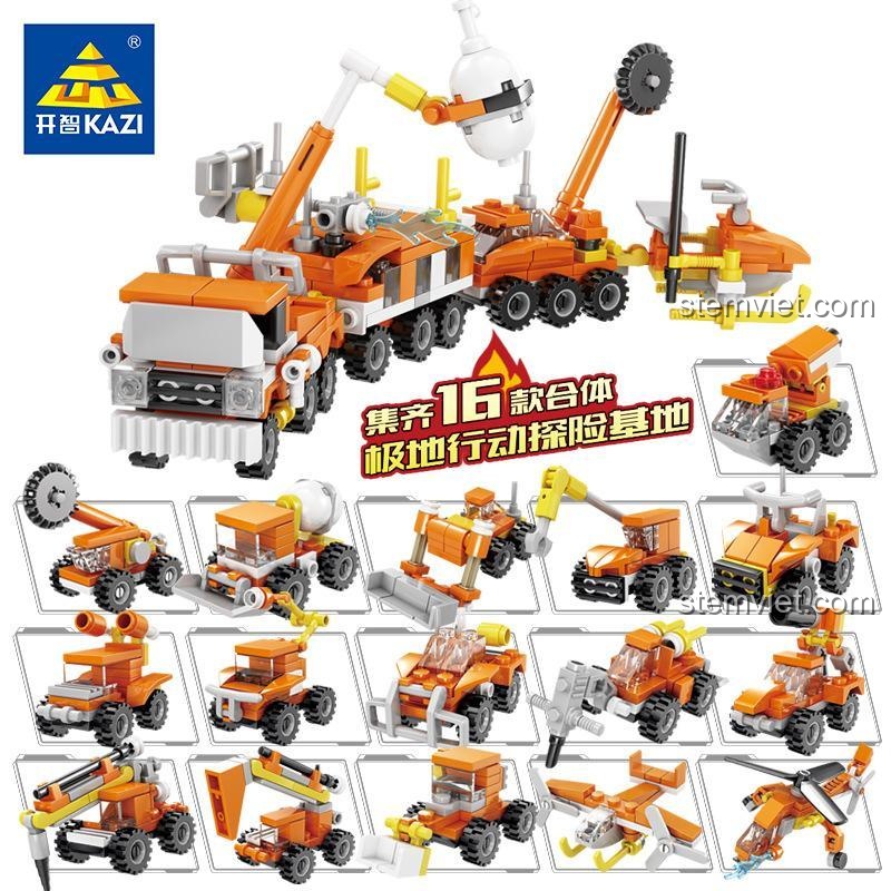 Hộp sản phẩm đồ chơi xếp hình KAZI 80525 Cứu Hỏa: Căn Cứ Thám Hiểm Bắc Cực. Món quà cho bé trai 6 tuổi.