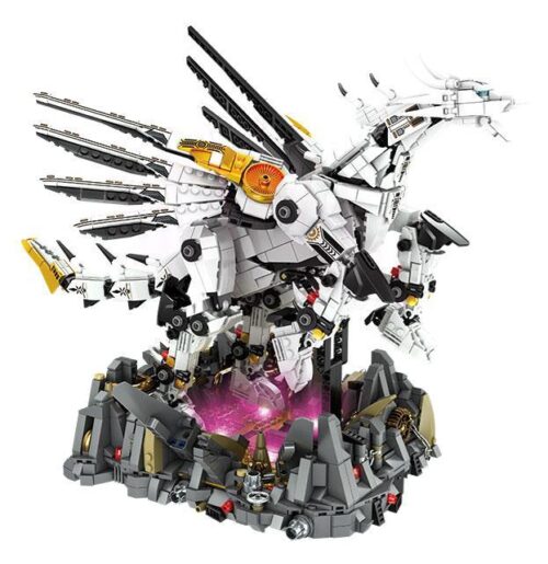 Mô hình lắp ráp KAZI 8092 Mecha Ngựa Bay AI-X trên đế trưng bày có đèn LED, dành cho con trai 14 tuổi.