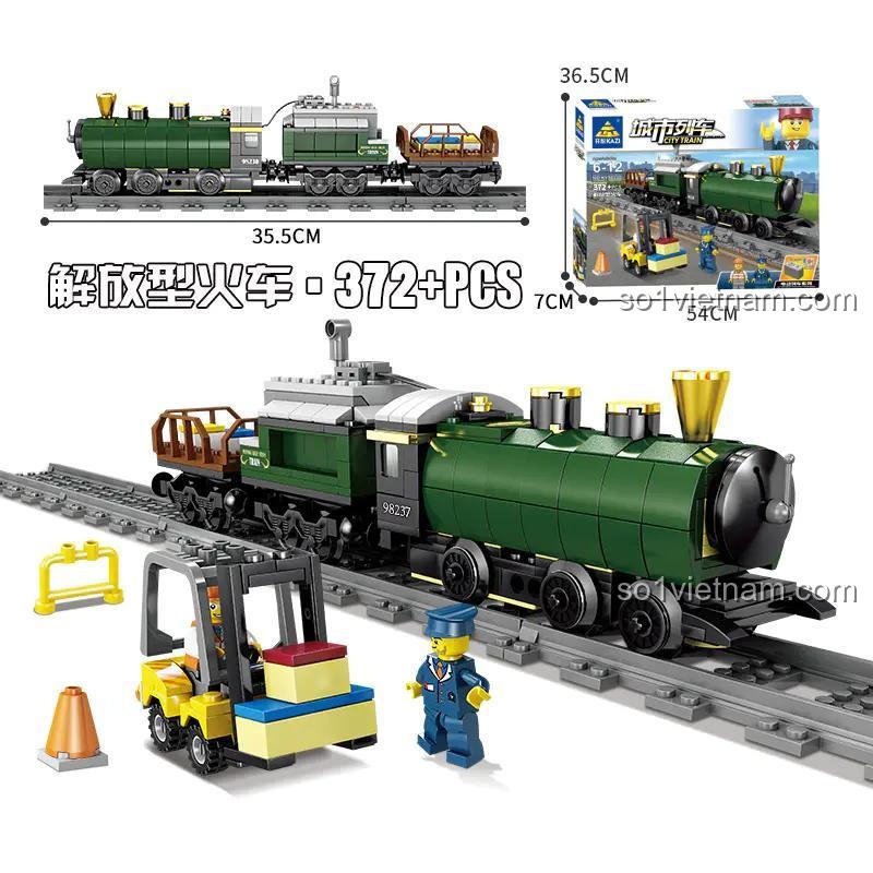 Bộ đồ chơi KAZI 98237 Tàu Hơi Nước Giải Phóng, mô hình tàu hỏa cổ điển 372 chi tiết, hộp sản phẩm và mô hình, dành cho bé trai 6 tuổi, giá tốt