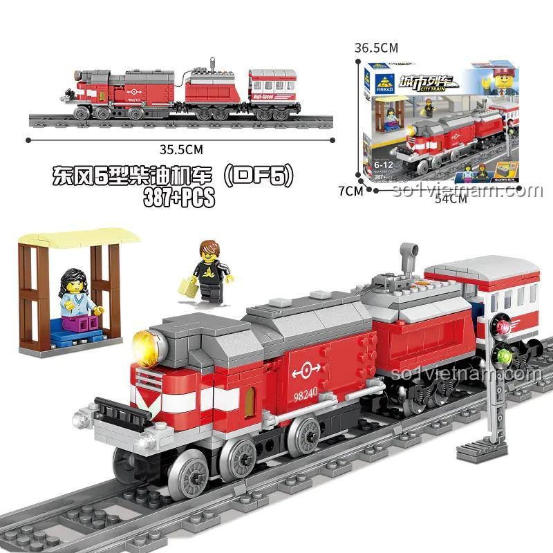 Hộp sản phẩm Tàu Hỏa Thành Phố: Đầu Máy Diesel Kiểu Phương Đông 5 KAZI 98240, kích thước 54x36.5x7 cm, 387 chi tiết, độ tuổi 6-12