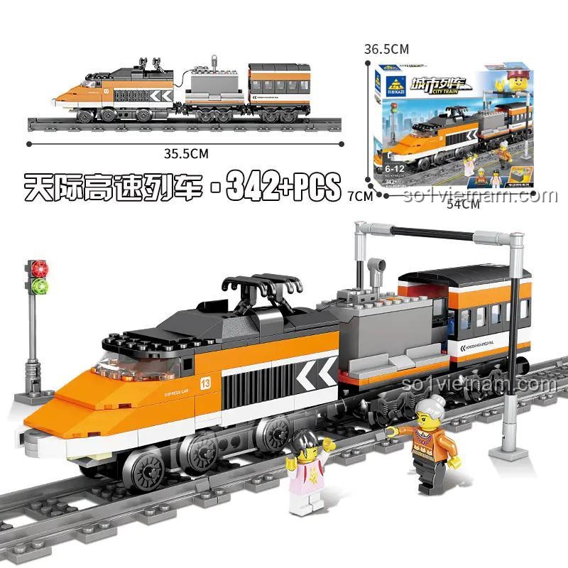 Bộ đồ chơi Tàu Cao Tốc Thành Phố KAZI 98241 bao gồm 342 chi tiết, kích thước hộp 54x36.5x7 cm, dành cho trẻ em.