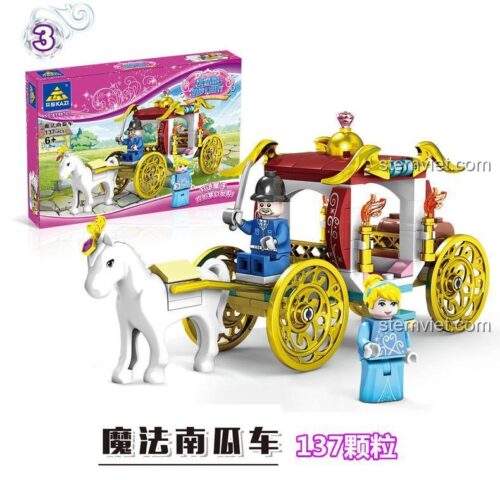 Hộp đồ chơi KAZI 98707-3 Xe Ngựa Bí Ngô Phép Thuật 137 mảnh, bộ lắp ráp công chúa cho bé gái 6 tuổi, chất lượng cao.