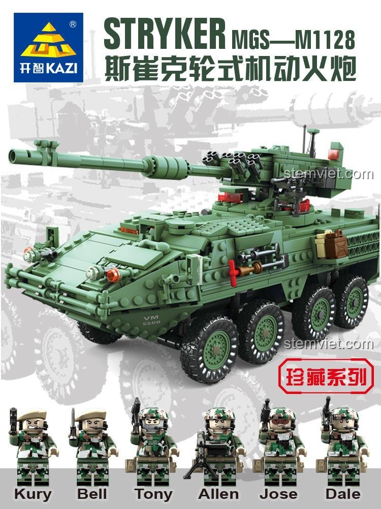 Xe bọc thép M1128 KAZI với 6 lính, bộ xếp hình KY10001 giá tốt.