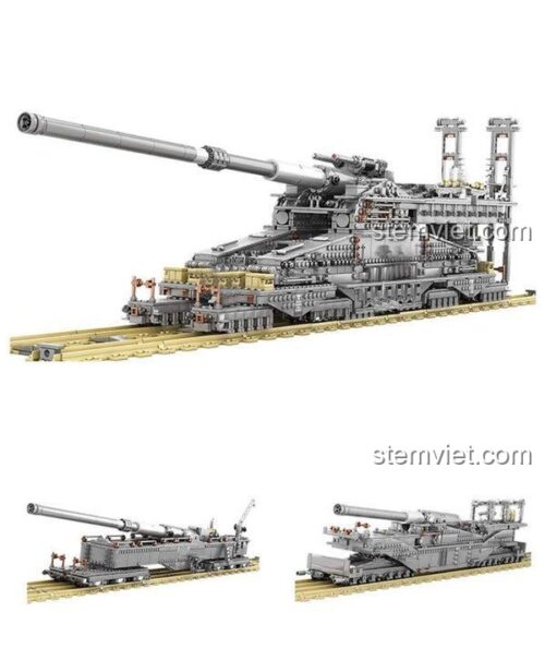 Đồ chơi mô hình Pháo Dora 800mm KAZI KY10005, bộ xếp hình Pháo Xe Lửa Khổng Lồ, lắp được 3 kiểu khác nhau, phù hợp bé trai 7 tuổi.