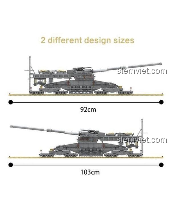Bộ lắp ráp KAZI KY10005 Pháo Xe Lửa Dora 800mm Đức, đồ chơi xây dựng Pháo Gustav, kích thước mô hình 103cm, chi tiết cao cấp.