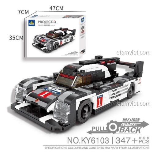 Kích thước hộp đồ chơi mô hình KAZI KY6103 Siêu xe đua Porsche 919, món quà sinh nhật ý nghĩa cho con trai.