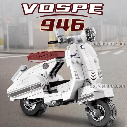 đồ chơi mô hình Xe máy Vespa KAZI KY6124, mô hình màu trắng đỏ tía, thiết kế tinh xảo, phù hợp bé trai 6 tuổi