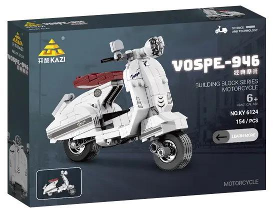 KAZI KY6124 bộ lắp ghép Mô tô Cổ điển VOSPE-946, hộp sản phẩm màu trắng đỏ tía, dành cho bé trai 6 tuổi, giá tốt