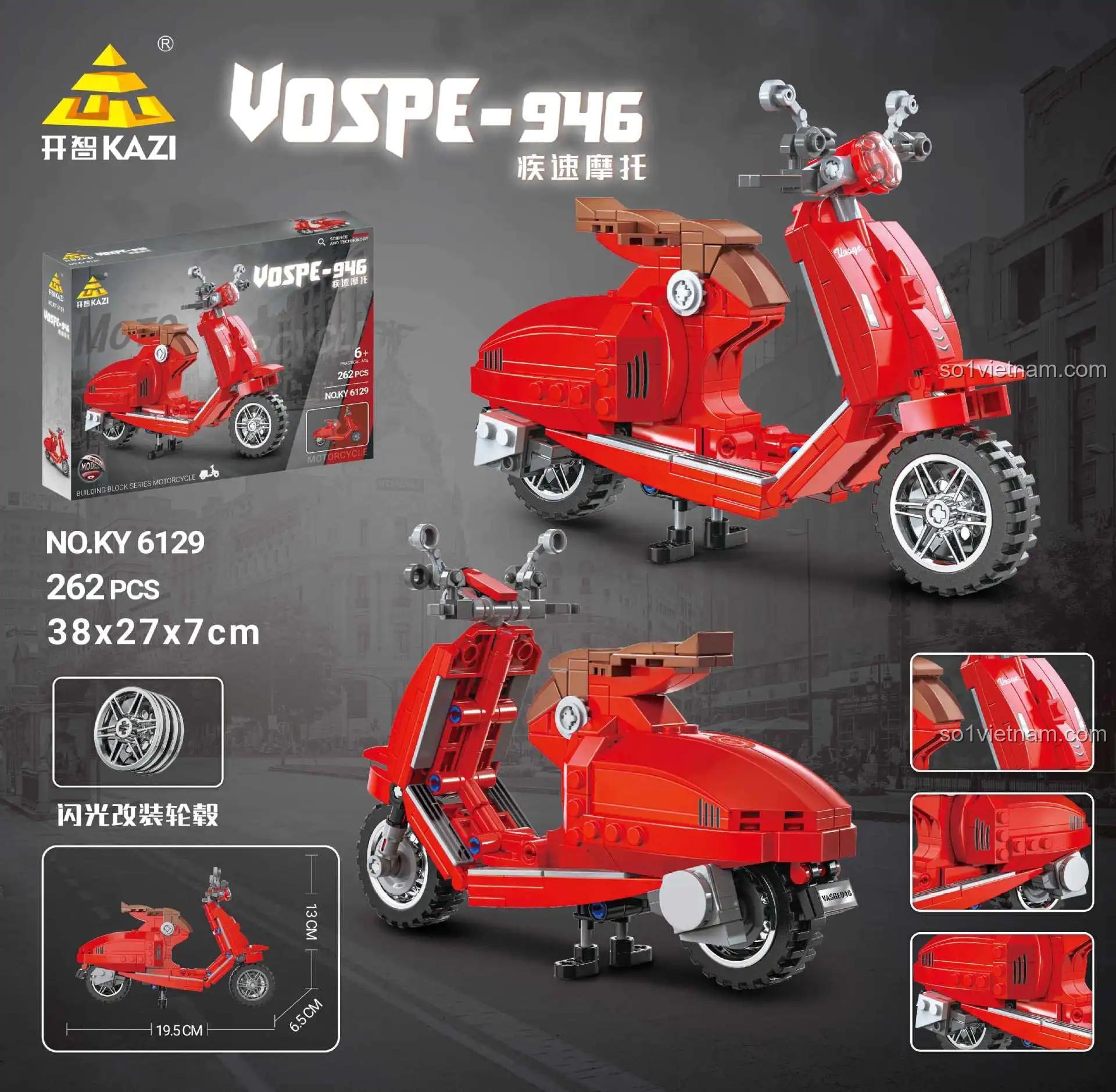 Mô hình xe máy Vespa Vospe-946 KAZI KY6129 sau khi lắp ráp