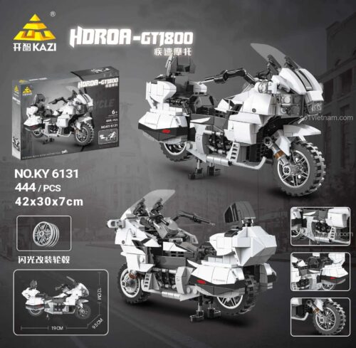 Chi tiết đồ chơi mô hình KAZI KY6131 Xe máy touring GT1800 với 444 mảnh ghép, kích thước 19x12x9.5cm, quà tặng cho bé trai.