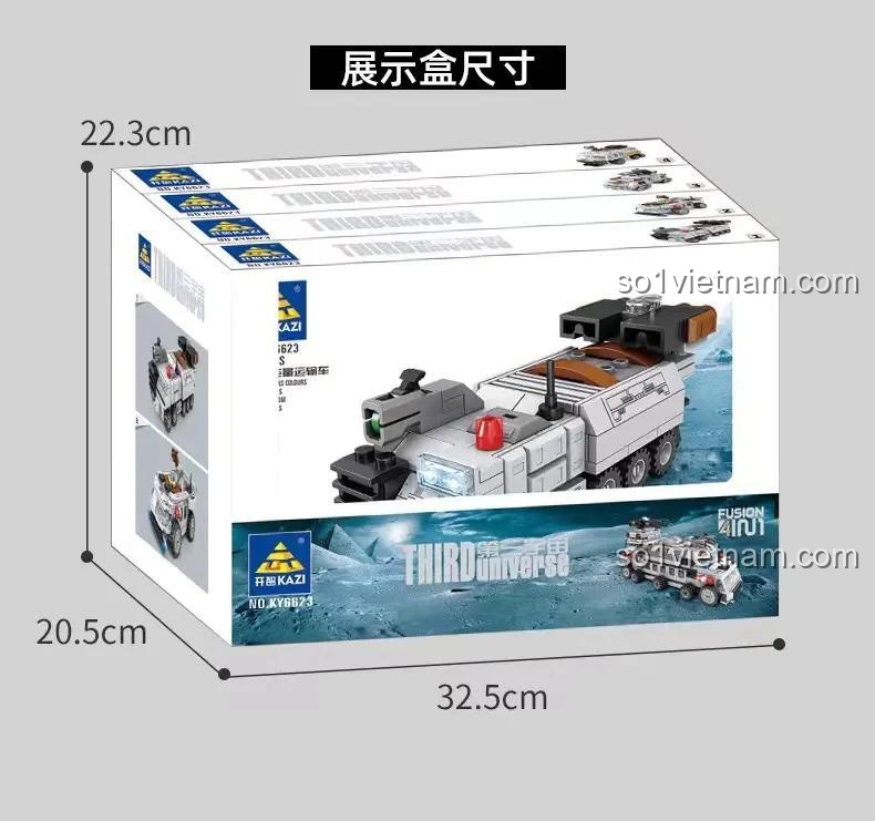 Kích thước hộp đồ chơi lắp ráp KAZI KY6623 Xe Quân Sự Third Universe, đồ chơi xây dựng cho bé trai 6 tuổi, giá rẻ
