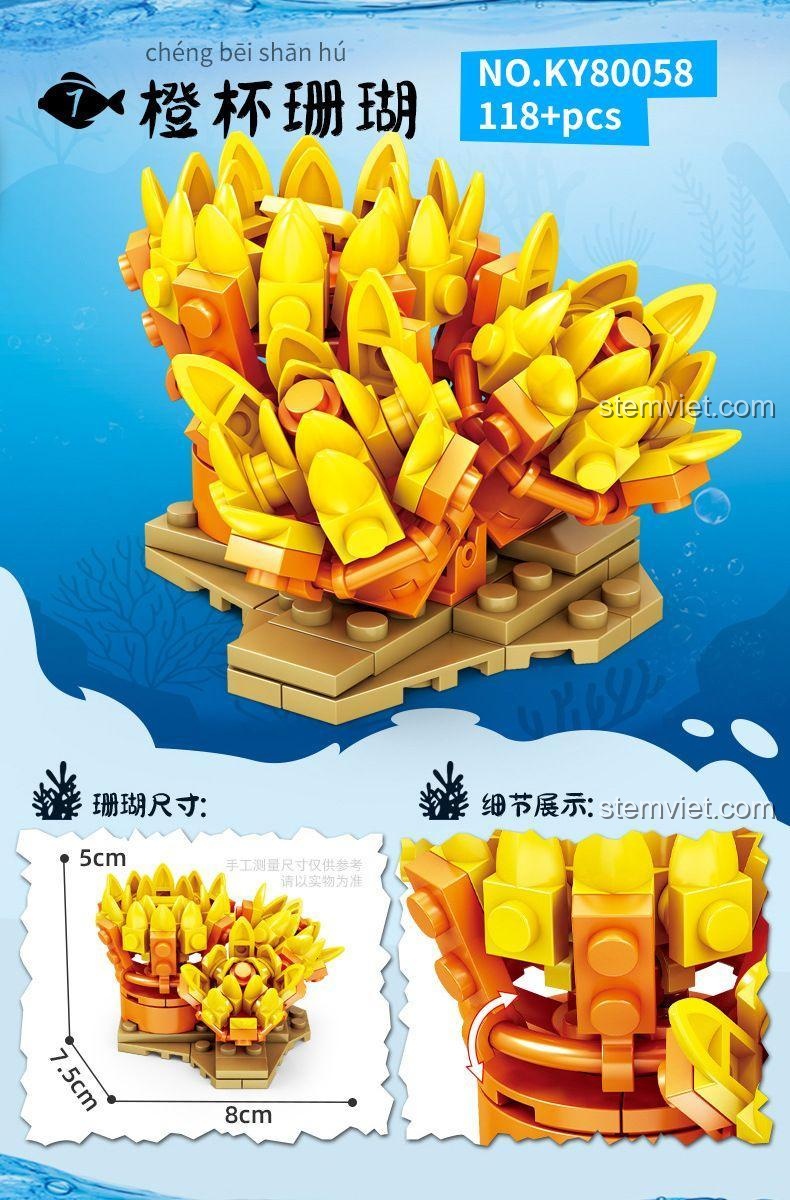 bộ xếp hình KAZI 80058 - San hô chén cam 118 mảnh, màu vàng cam.