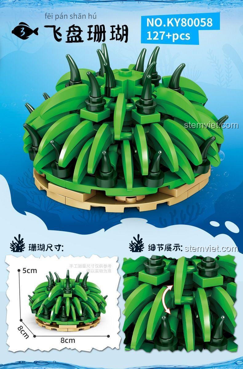 đồ chơi trang trí KAZI KY80058 - San hô đĩa bay 127 mảnh, màu xanh lá cây.