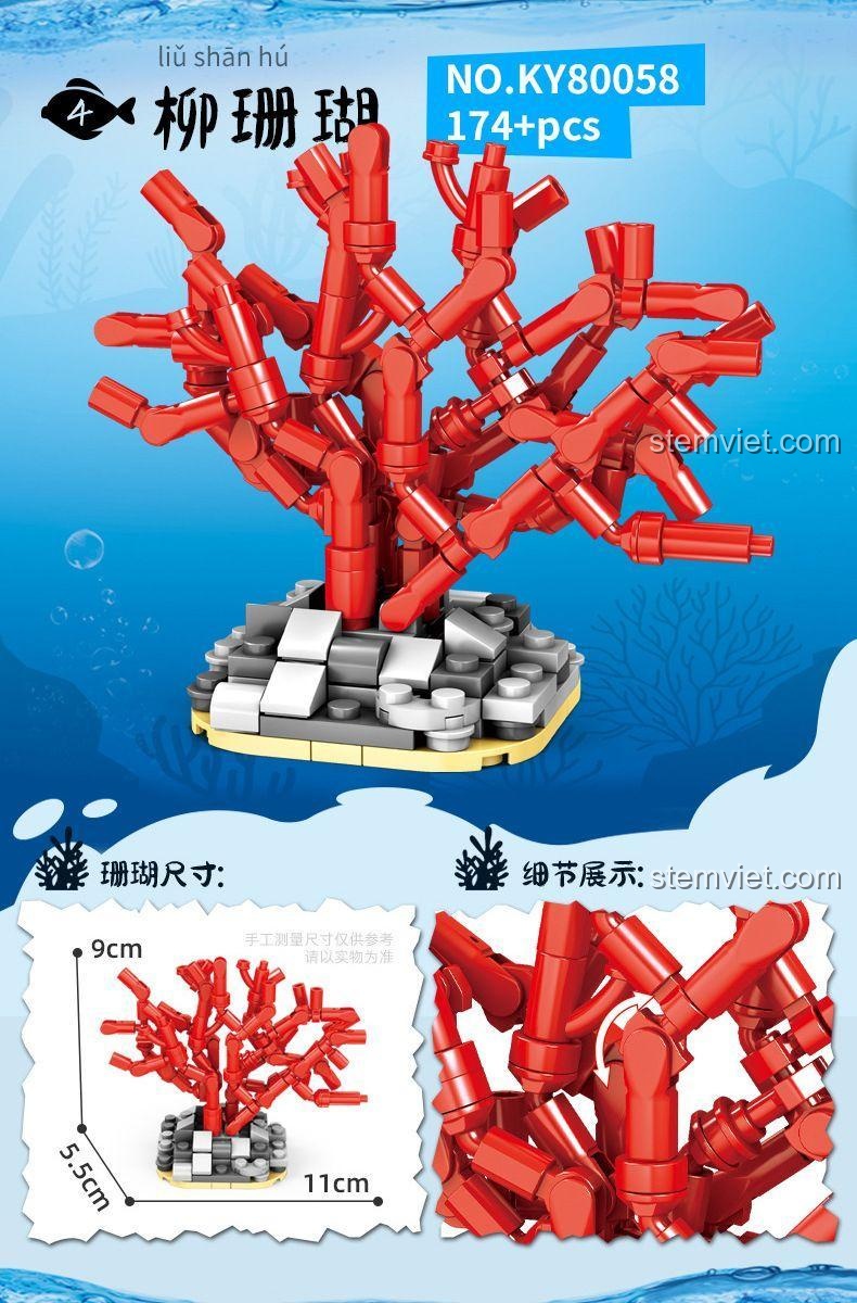 KAZI KY80058 Rạn san hô lắp ráp - San hô liễu 174 mảnh, màu đỏ.